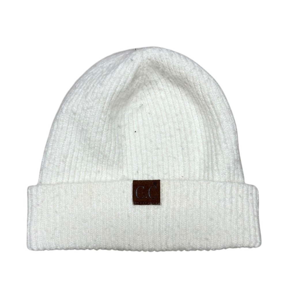 C.C Beanie Women's Winter Hat White Ribbed Knit One Size Warm Soft Snow